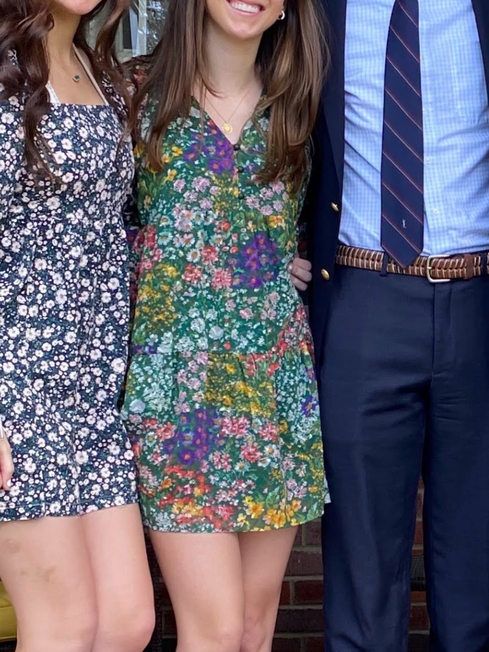Maeve by Anthropologie Green Floral Tiered Mini Dress with Multi-Color Blooms